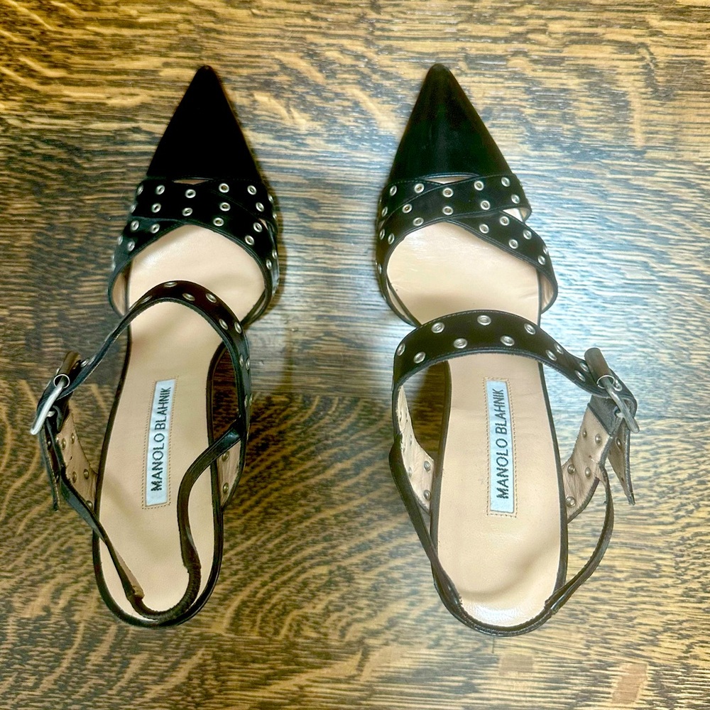 Manolo Blahnik Black Heels with Silver Accents